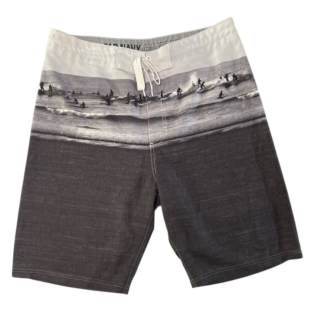 Old Navy California B&W Surf Graphic Boardshorts 34